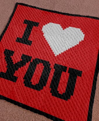 C2C Crochet Pattern I LOVE YOU Red Throw Intarsia Valentine's Day