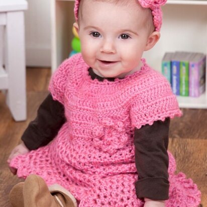 Little Sweetie Dress & Headband in Red Heart Soft Baby Steps Solids - LW2900