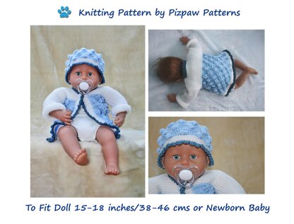 Bobble Cardigan and Hat (no. 63) for Doll or Newborn Baby