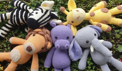 Savanna Savannah Animal Set Elephant Giraffe Hippo Hippopotamus Lion Zebra crochet amigurumi