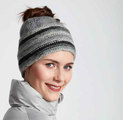 Messy Bun Knit Hat in Caron Simply Soft Heathers and Simply Soft Ombre - Downloadable PDF