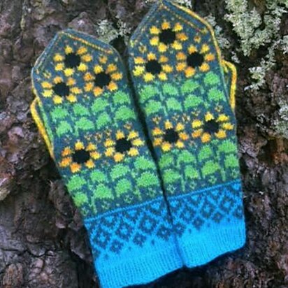 Sunflowers Mittens - knitting pattern