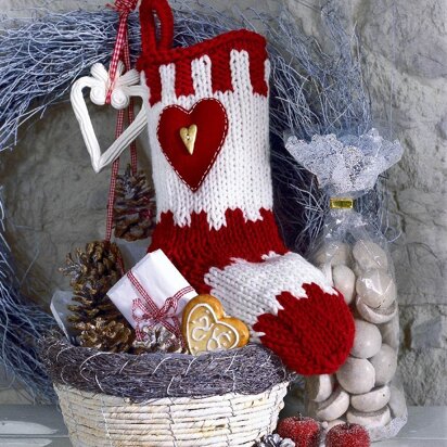 Decorative Christmas Socks with Heart in Schachenmayr Boston - 5833A