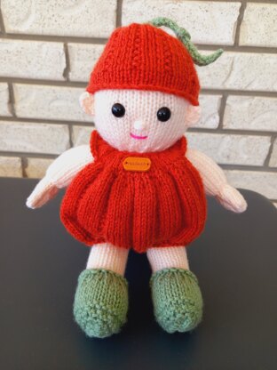 Wee doll with pumpkin outfit