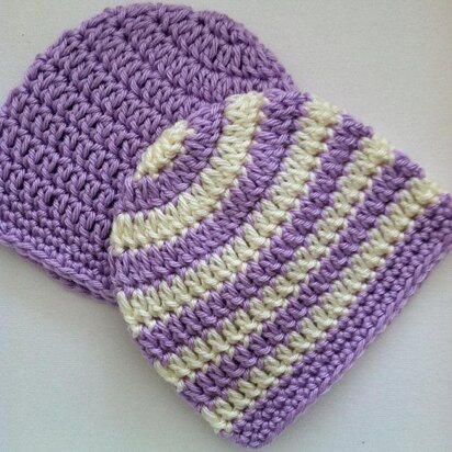 "Preppy" Crochet Baby Beanie in Stripes and Solids