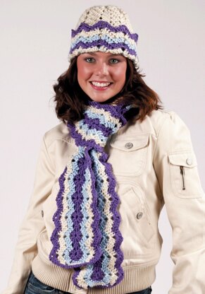 Ripple Hat & Scarf in Red Heart Soft - LW1471