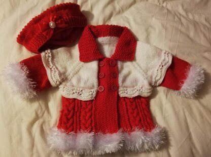 Knitting pattern Santa cable Coat with Beret 3-6 & 6-9mths