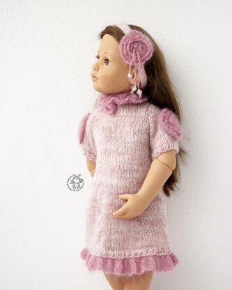 Pink rouse dress for doll 18 in