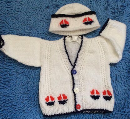 Sail Away Sailboat  Cardigan & Hat