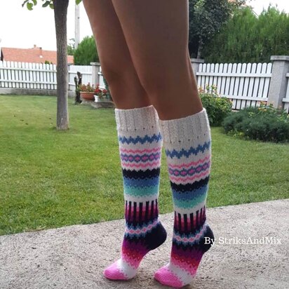 Navy Blue and Pink Knee Socks