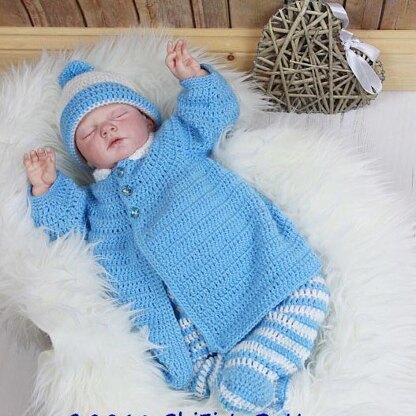 Crochet Pattern baby boy jacket hat & leggings UK & USA Terms # 375
