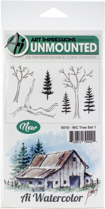 Art Impressions Watercolor Cling Rubber Stamps - Tree Set 1