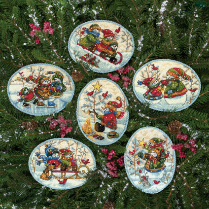 Dimensions Counted Cross Stitch Kit: Gold Petite: Ornament: Snowmen: Set of 6 - 13cm (5in)