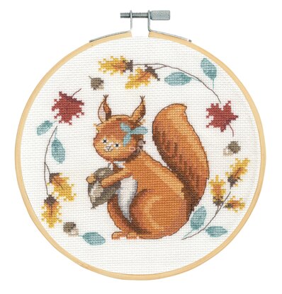 DMC Folk Squirrel Cross Stitch Kit - 18cm Diameter