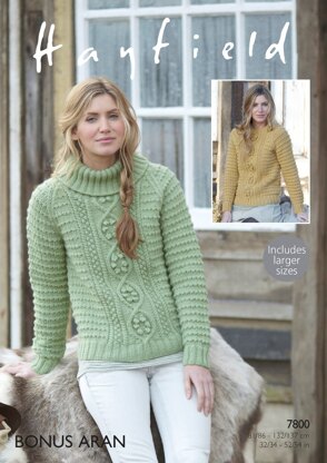 Round Neck and Stand Up Neck Sweaters in Hayfield Bonus Aran - 7800- Downloadable PDF