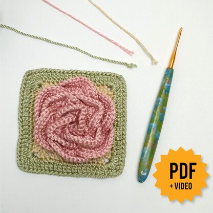 3D Rose Flower Granny Square