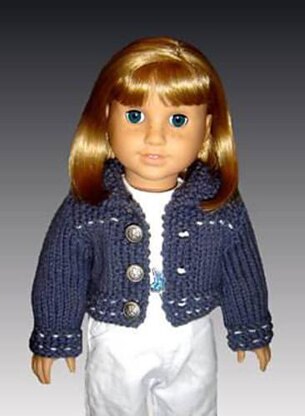 Doll knitting pattern. Fits American Girl Dolland 18 inch doll. Jean jacket and Skirt 012