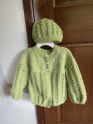 Baby cardigan and hat for a new little great niece