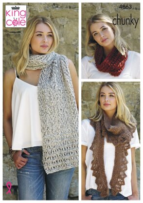 Scarf, Shawl & Snood in King Cole Indulge Chunky - 4863 - Downloadable PDF