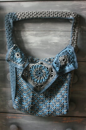 blue-grey CROCHET shoulder BAG granny square motifs