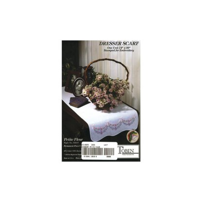 Tobin Stamped For Embroidery White Dresser Scarf 14in x 39in - Petit Fleur