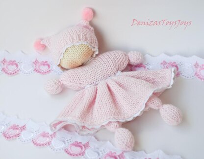 Pink Waldorf knitted girl doll for small babies