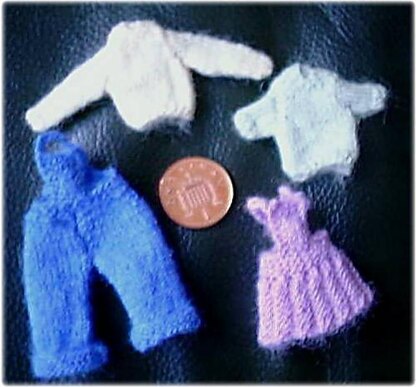 1:12th scale Toddlers dungarees, skirt and jumpers c. 1950s