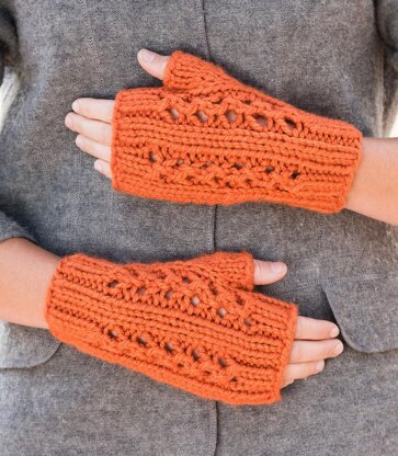 Double Lace Rib Fingerless Mitts #704