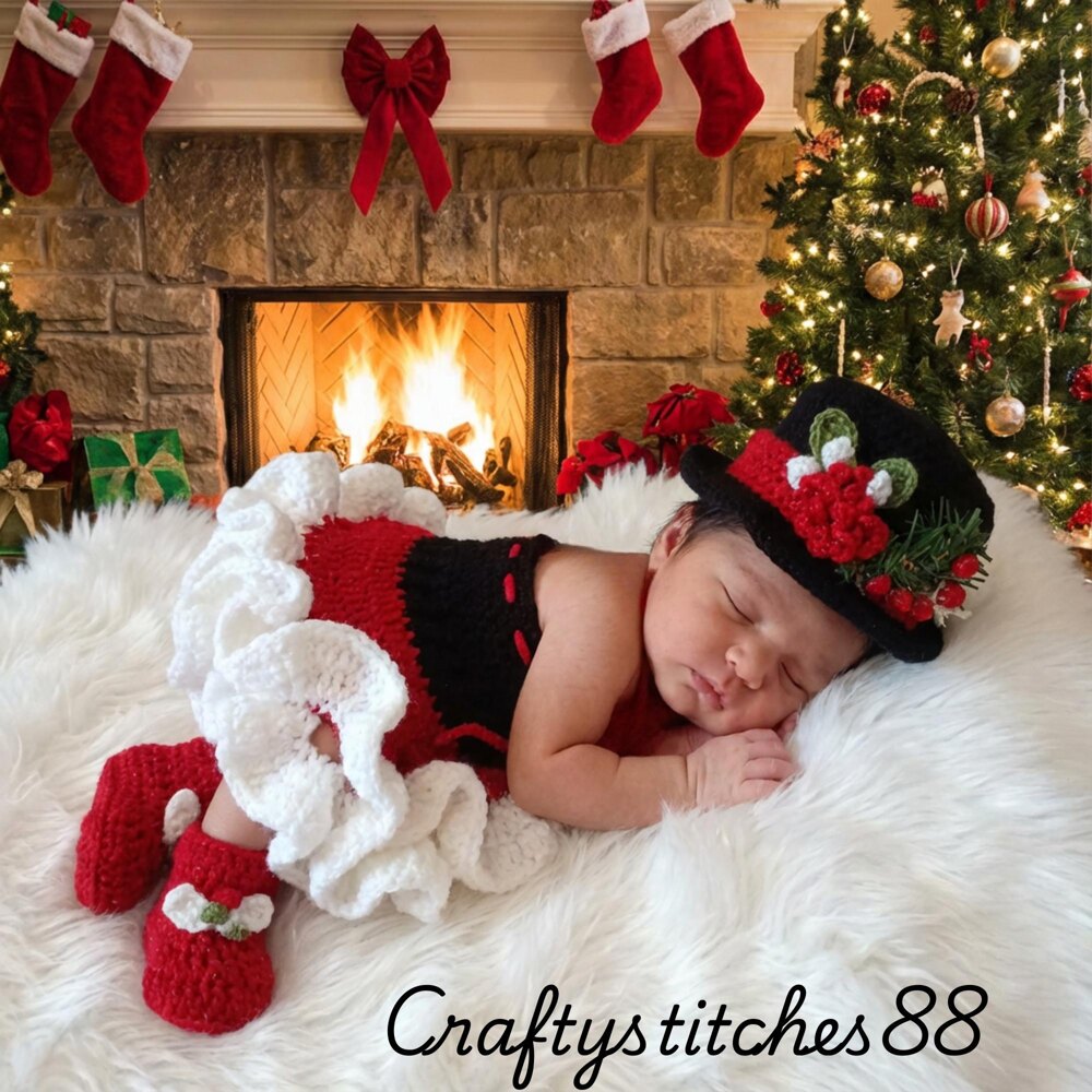 newborn christmas dress Red Crochet Baby Outfit , Crochet Outfit, Photo Prop trackable and insured Infant Christmas Dress Christmas Crochet