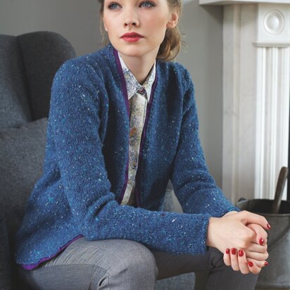 "Ribbon Trim Jacket" - Jacket Knitting Pattern For Women in Debbie Bliss Luxury Tweed Aran - TFT05