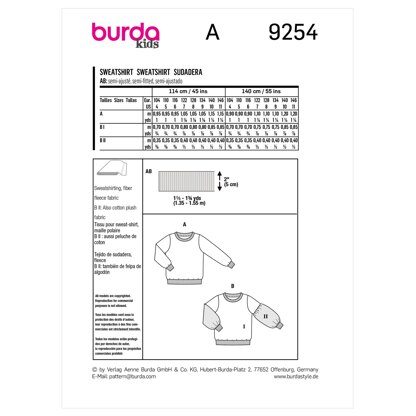 Burda Style Children's Sweatshirt B9254 - Sewing Pattern