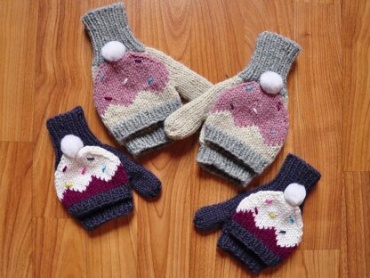 Sweeter Than a Cupcake Hat and Fingerless Mitten Set in Girls and Adult Sizes