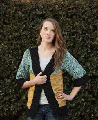 ColorBlock Cardi in Universal Yarn Bamboo Bloom PDF.