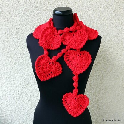 Valentine Hearts Crochet Scarf Lariat