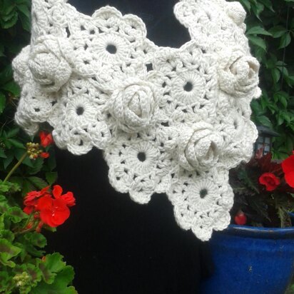 Rose and Flower Motif Crochet Wrap