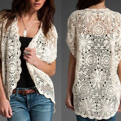 Crochet oversized high-low lacy shrug.