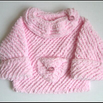 Girl's Pink Sweater with Pocket (allsquareknits)