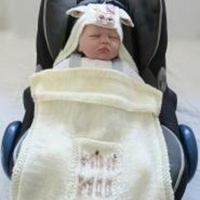 Mini Moo Hooded Baby Car Seat Blanket - knitting pattern