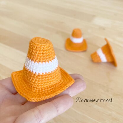 Mini Traffic Cone Amigurumi Crochet Pattern by erinmaycrochet