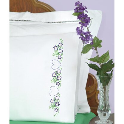 Jack Dempsey Stamped Pillowcases W White Perle Edge 2Pkg - Hearts with Flowers