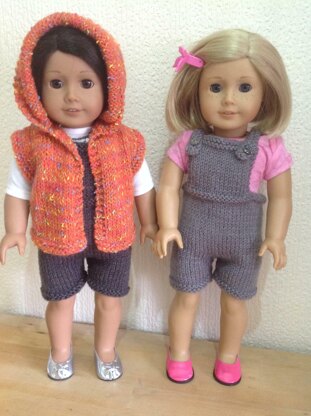 Dolls hooded gilet and dungarees
