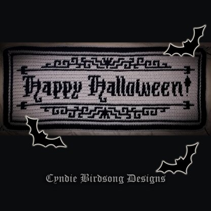 Old Timey Happy Halloween mosaic crochet banner