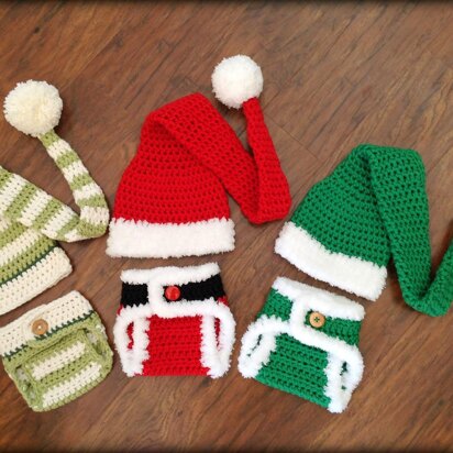 Santa & Elf Diaper Cover and Hat Set