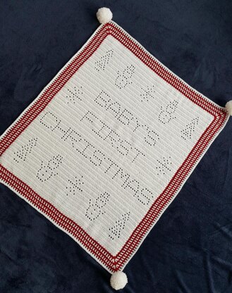 Babys First Christmas Filet Blanket