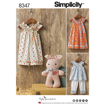 Simplicity Toddlers' dress, top and knit capris, and stuffed bunny 8347 - Paper Pattern, Size A (1/2-1-2-3-4)