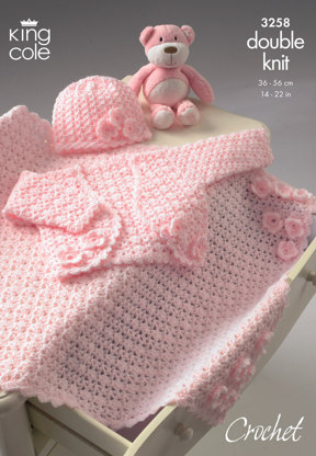 Bolero, Hat & Pram Blanket in King Cole DK - 3258