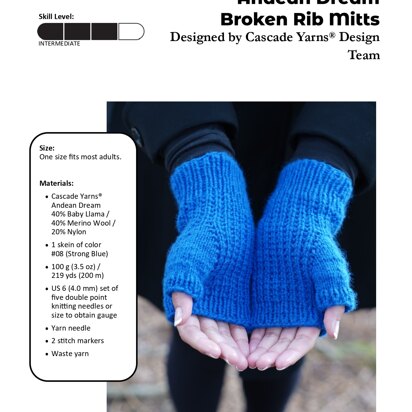 Broken Rib Mitts in Cascade Yarns Andean Dream - W788 - Downloadable PDF