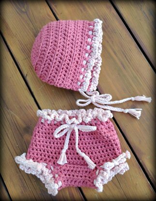 Crochet Diaper Cover - Baby Bonnet, Bloomer Soaker Set