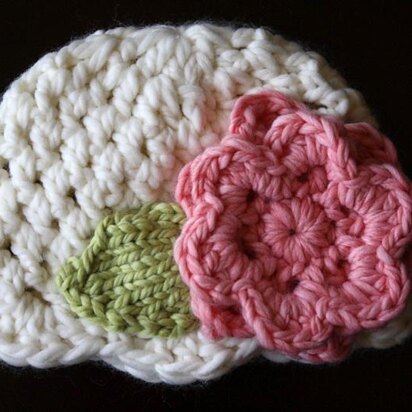 Bulky Crochet Knit Hat with Flower