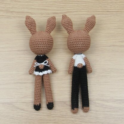 Costume Bunny Waiter Waitress Amigurumi Crochet Pattern Set